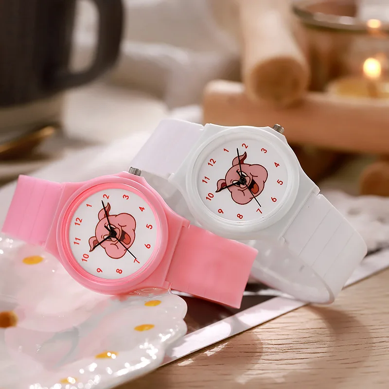 Mode Roze Piggy Horloges Voor Kinderen Student Kids Cadeau Verjaardagsfilm Waterdichte Fluorescerende Lichtgevende Siliconen Horlogeband Populair