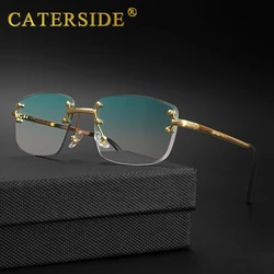 CATERSIDE Metal Rimless Frame Gradient Men's Sunglasses Punk Luxury Women Eyewear Small Rectangle Sun Glasses for UV400 Driving