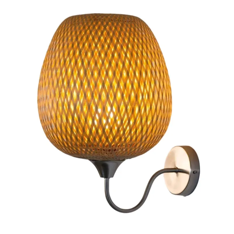 

Chinese Style Bamboo Wall Lamp Hand Knitted Sconce Doorway Foyer Porch Loft Bedside Bedroom Country Pastoral Wood Lighting