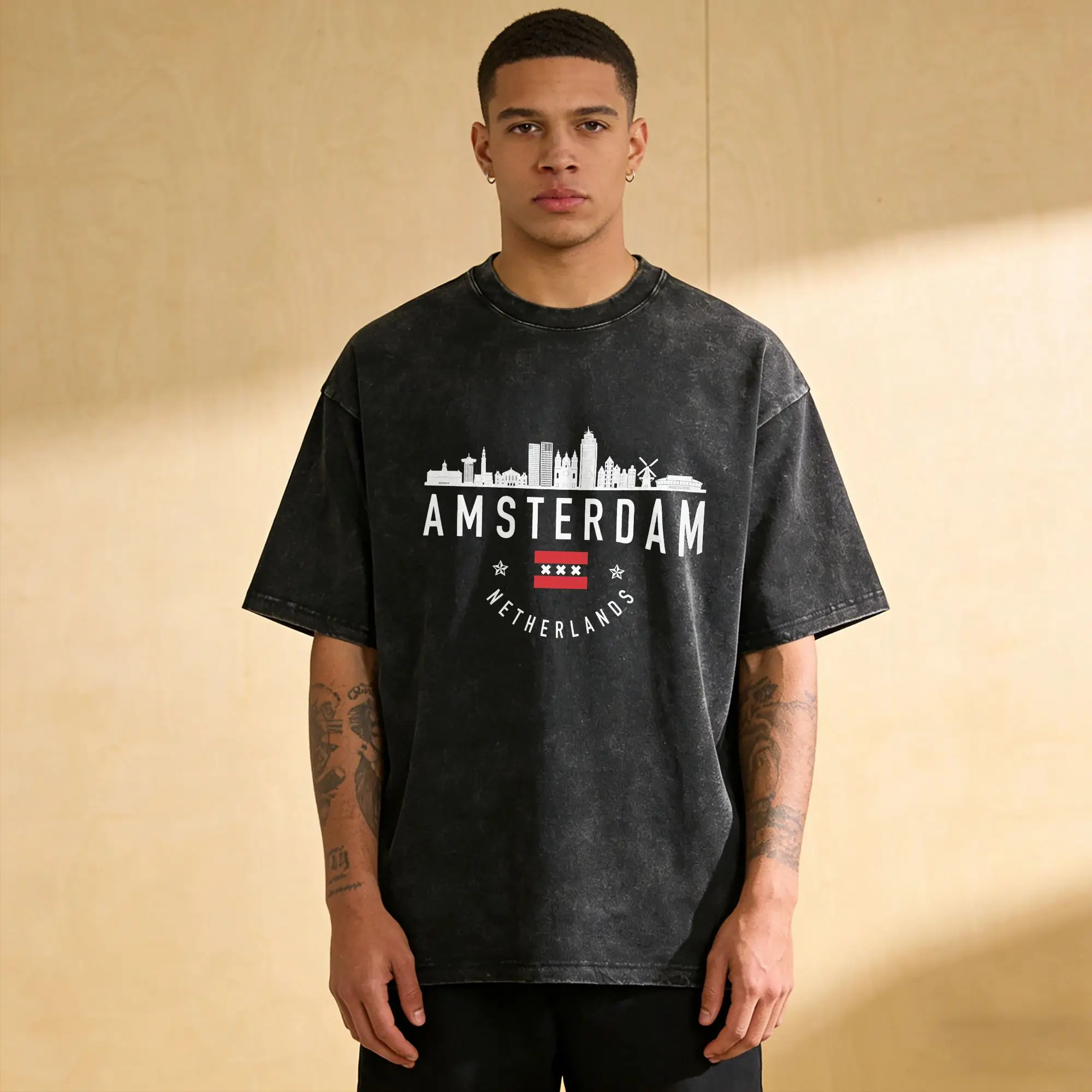 Men Women T Shirt Amsterdam Netherlands City Washed T-Shirts Harajuku  Summer Tee Shirt Streetwear Casual Tops Birthday Present