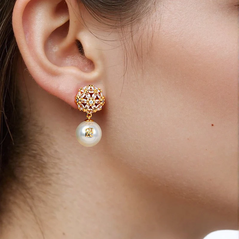 

Серьги-капли с жемчугом и кристаллами CH, двухслойный дизайн, многоцветный выбор, латунь, позолоченные, элегантные повседневные украшения в стиле ретро