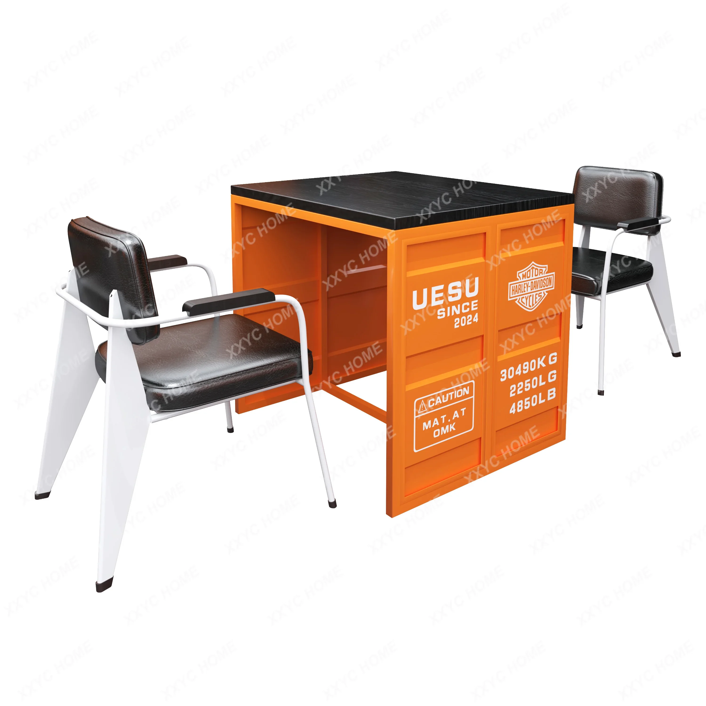 A  Industrial style wrought iron casual dining table and chair combination, cafe booth bar dessert shop commercial