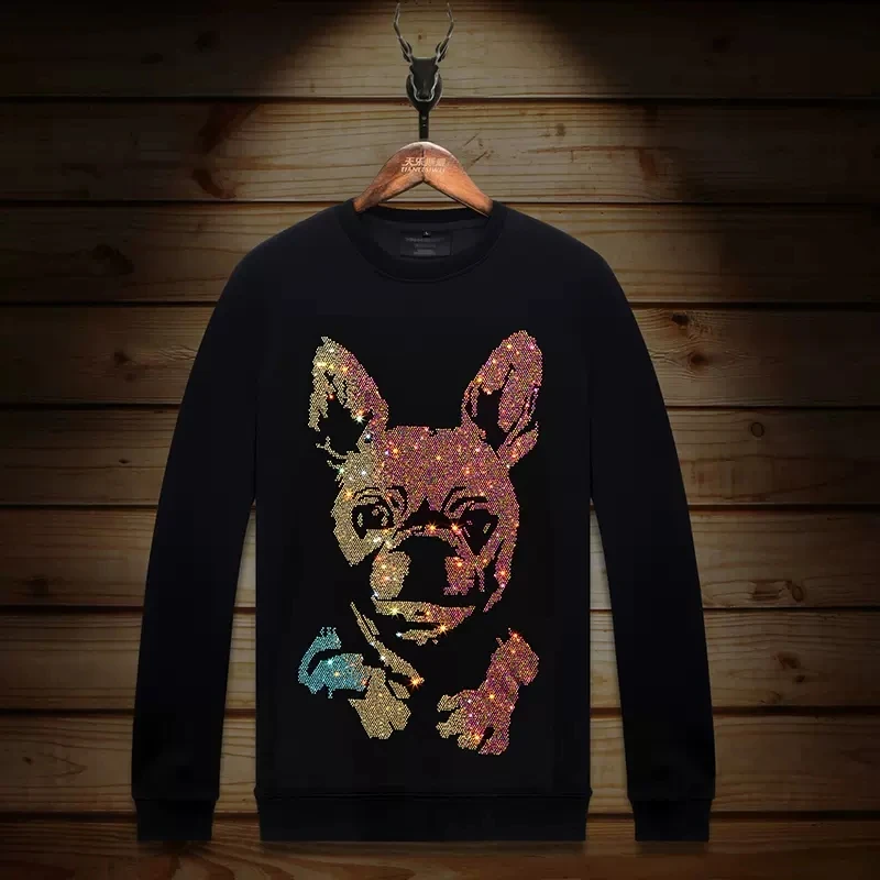 

2024 Diamonds Men Hoodies Cartoon Dog Fashion Streetwear Full Slim O Neck Pullover Autumn Hoodie Mens Clothing Ropa De Hombre