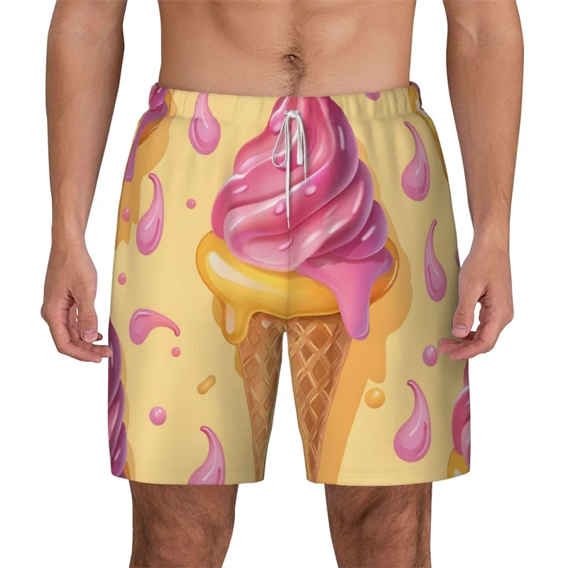 

Мужские пляжные шорты с рисунком еды, плавки с 3D принтом, конфеты, мороженое и карманы, спортивные быстросохнущие шорты для отдыха на открытом воздухе