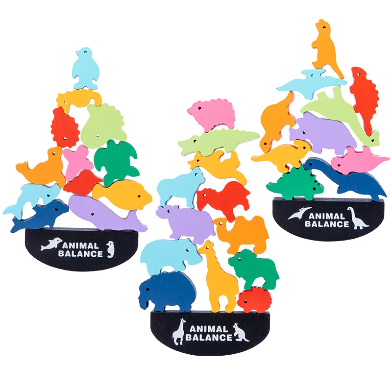 كتل توازن خشبية من مونتيسوري لعب للأطفال على شكل ديناصور حيواني لألعاب البناء عالية الألواح ألعاب خشبية للأولاد الصغار هدية