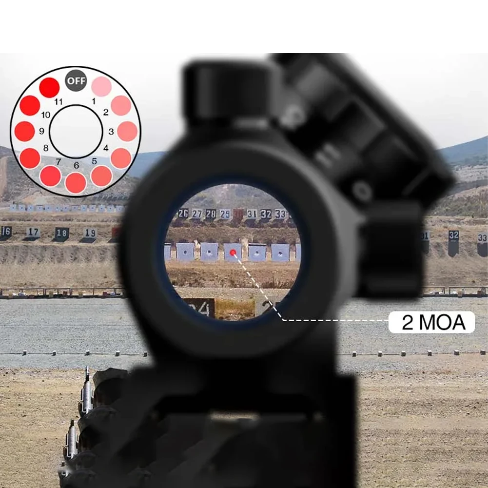 Nuovo 1 Set Red Dot Sight con 2 MOA e 9 impostazioni di luminosità mirino Reflex con lente rivestita in alluminio antiurto con guida da 20mm