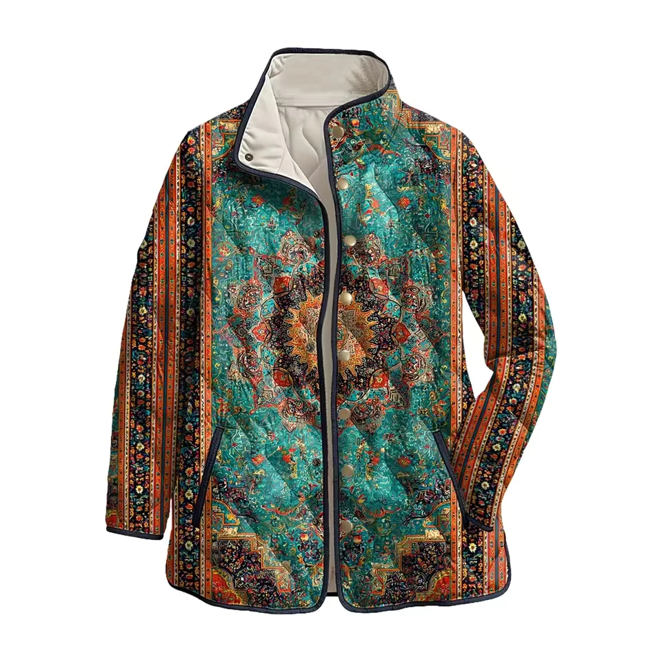 

Winter Women Outdoor Cotton-Padded Women'S Fashion Printed Casual Fashion Warm Cotton With Stand Up Collar
