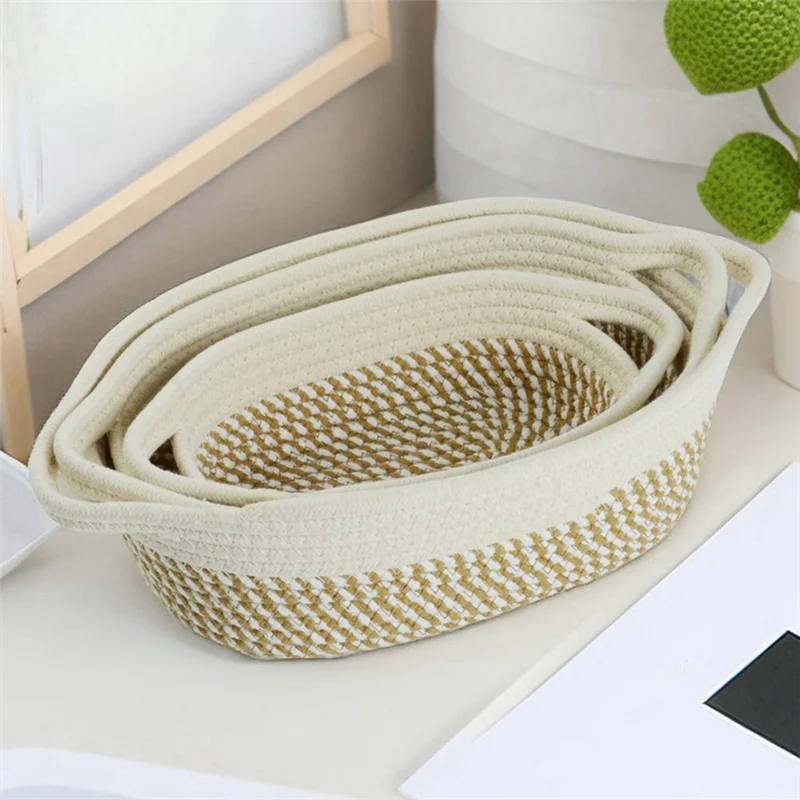 Cestas de almacenamiento de cuerda, juego de 3 cestas tejidas organizadoras, contenedores de algodón portátiles para ropa, ropa de cama, fácil instalación C, superventas