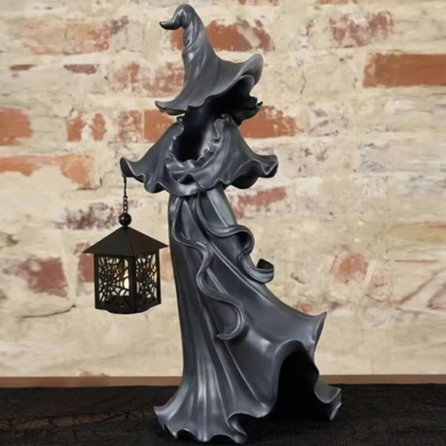 New Resin New Witch Lantern With Candle Light Ornament With Lantern Halloween Decoration