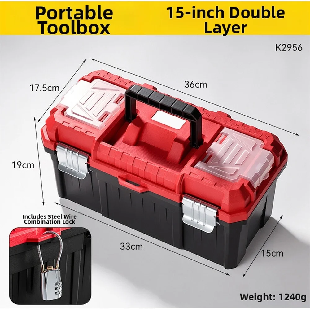 Sturdy Portable Storage Box Featuring Reinforced Ribs Thickened Plastic and Secure Lock System for Tool Storage