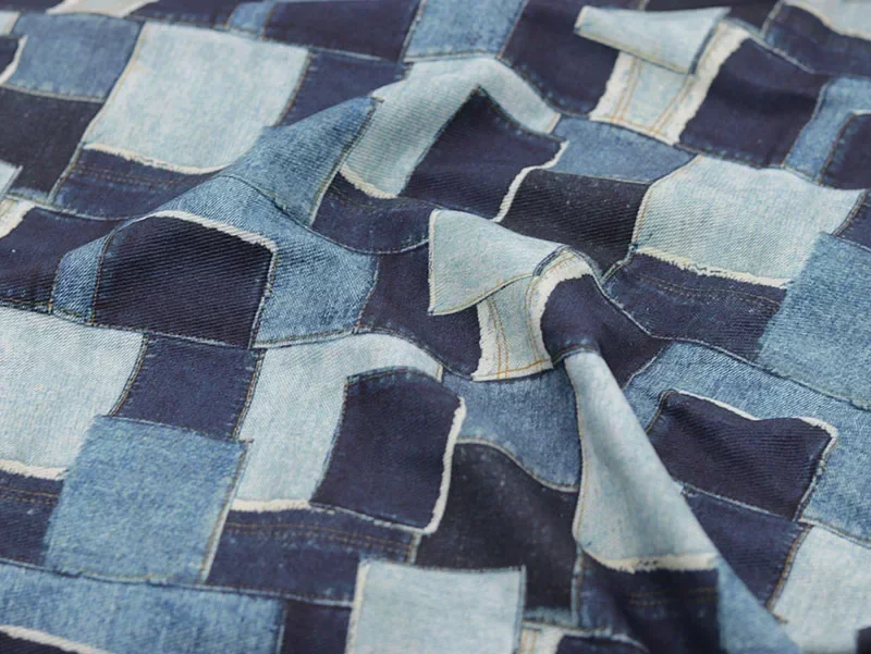 Twill Printed Patchwork Denim Fabric Cotton Thick By The Meter for Clothes Jackets Shirts Coat DIY Sewing Jeans Cloth Blue Gray