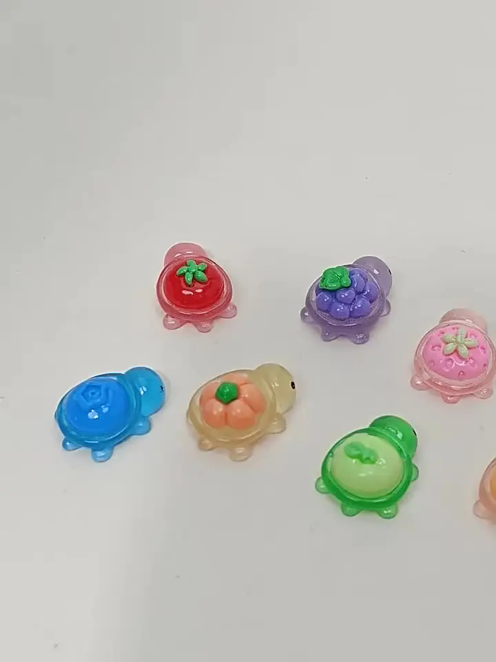 10pcs Cartoon Luminous Fruit Turtle 3D Resin Jewelry Crafts Grape Pumpkin Strawberry Animal Mini Decoration