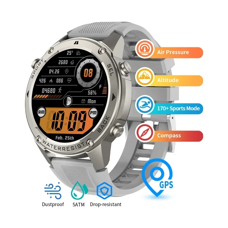 

2024 New DM56 AMOLED Reloj Inteligente Smartwatch 5ATM waterproof GPS Outdoor Sport Fitness Tracker BT Call Smart Watch