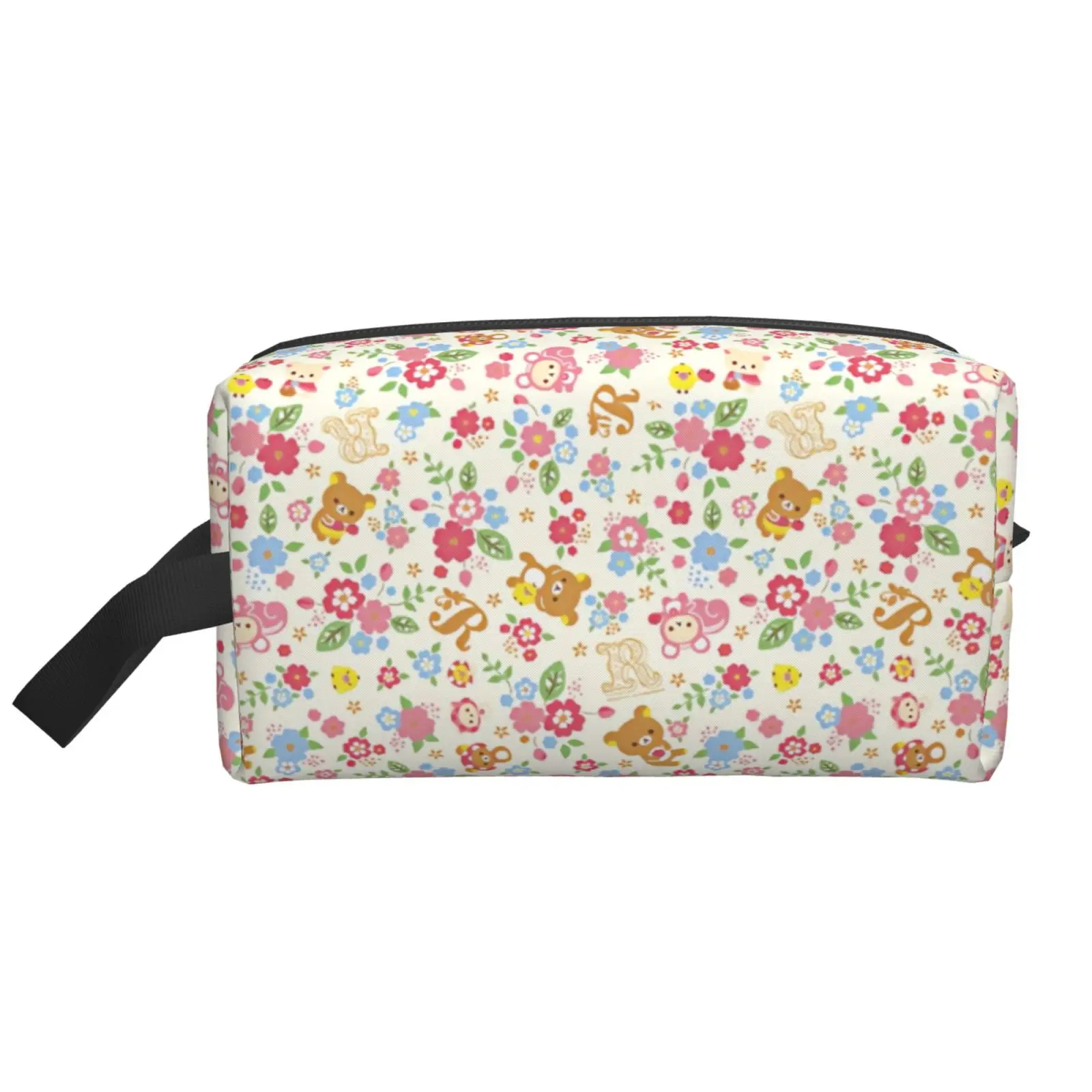 Cute Rilakkuma Flower Pattern Makeup Bag Cosmetic Organizer Dopp Kit Toiletry Cosmetic Bag for Women Beauty Travel Storage Bag