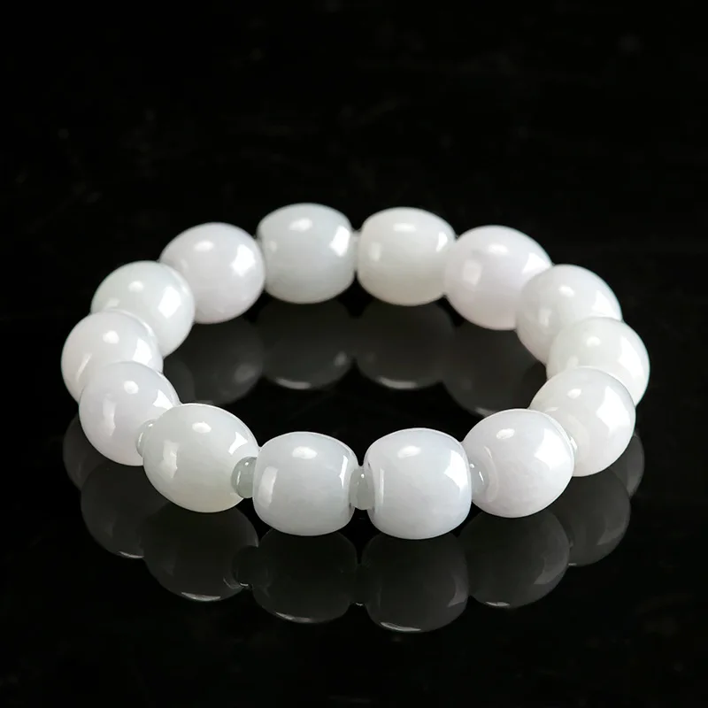 

Natural Myanmar A-grade Jade Runbai Road Pass Bracelet Ice Jade Bucket Bead Bracelet High end Men's Handicraft Drop Shipping