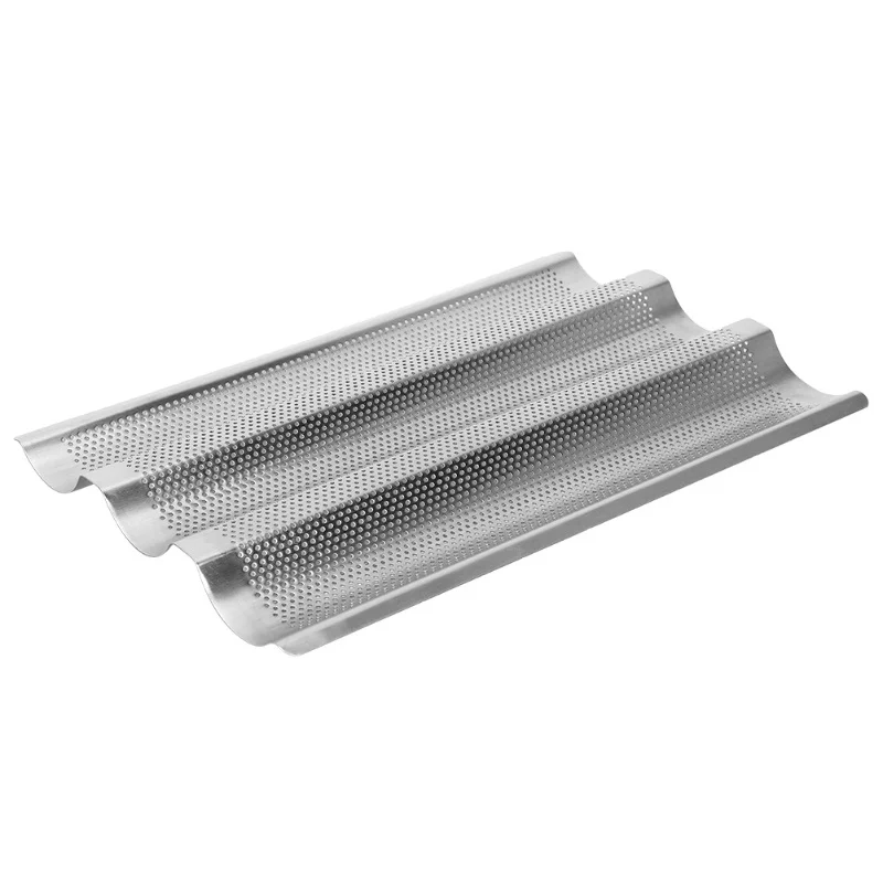 

3 Grooves French Bread Baking Mold Baguette Waves Baking Tray Pan Bread Baking Tool Silver