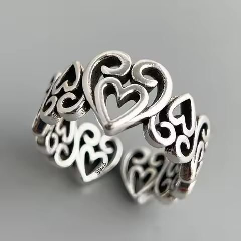 925 Sterling Silver Rings for Women Couple Minimalist Handmade Simple Retro Heart Ring Fine Jewelry Gift Prevent Allergy