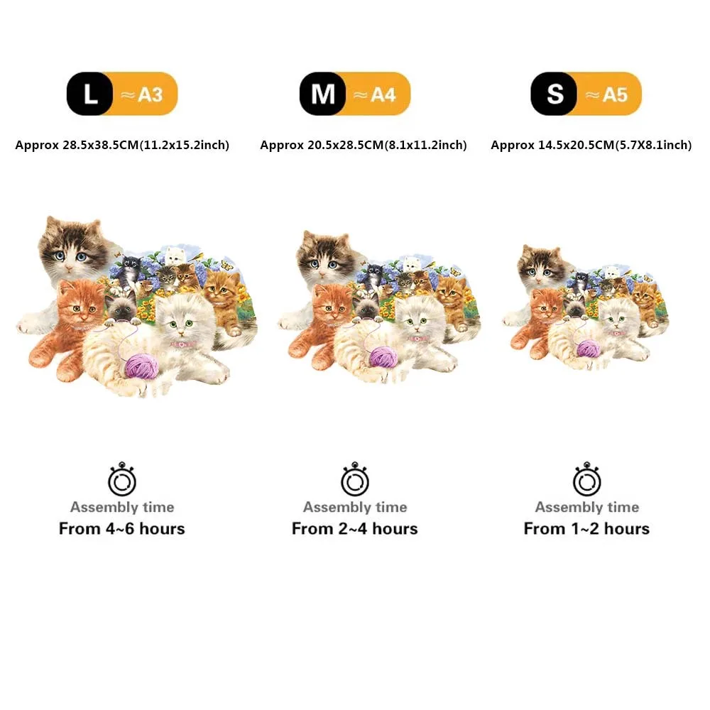 ألغاز الصور المقطوعة الخشبية للقطط، ألغاز متقدمة مع حزمة هدايا جميلة، قطع على شكل فريد، أفضل الهدايا لعبة عائلية لديكور المنزل