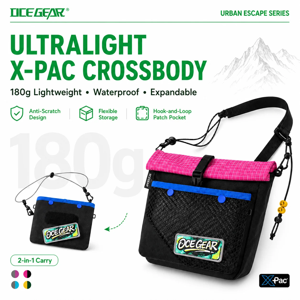 Hiking Backpack Waterproof - Sac bandoulière X-Pac 180g ultraléger extensible