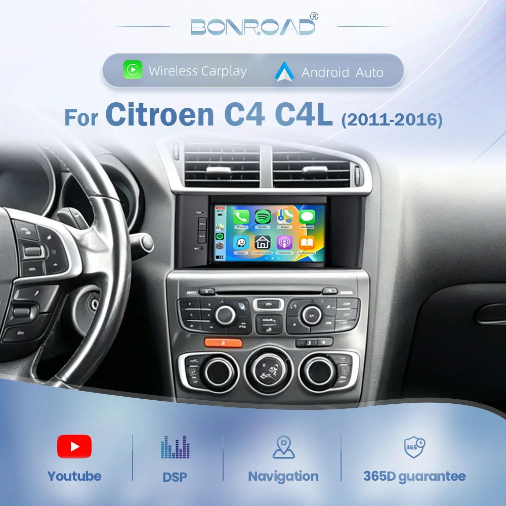 BONROAD 7'' Car Radio Wireless Carplay For Citroen C4 DS4 2011 - 2018 C4L Car Video Multimedia Player With Wireless Android Auto Touch Screen RDS GPS Navigation DSP Mirrorlink