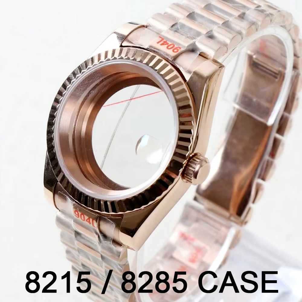 40 مللي متر صالح M8285/8215 حركة/القرص الرجال الصلب ساعة اكسسوارات سوار حزام ساعة صندوق الياقوت الزجاج ساعات المعصم