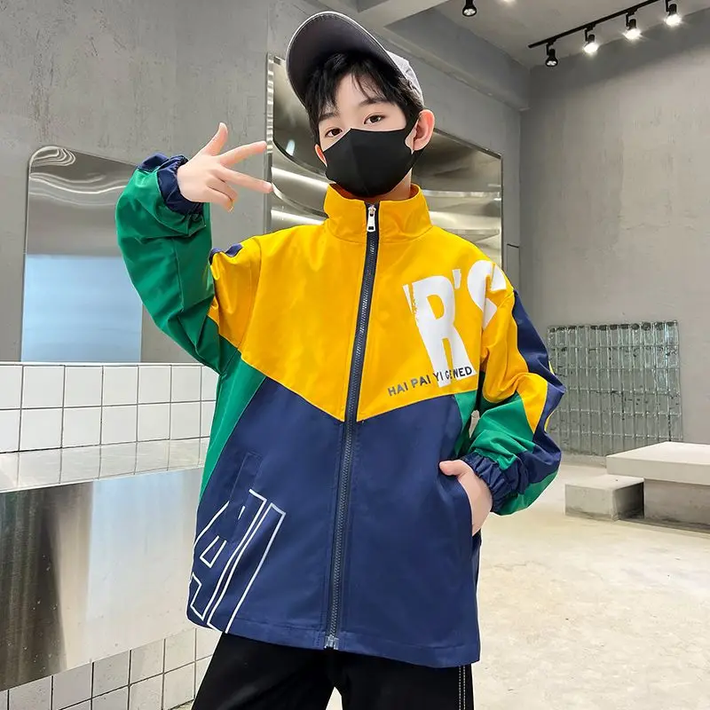 

Boys' Jacket Spring and Autumn 2025 New Style Fashionable Thin and Cool Collar Jacket Top for Large Children Coat