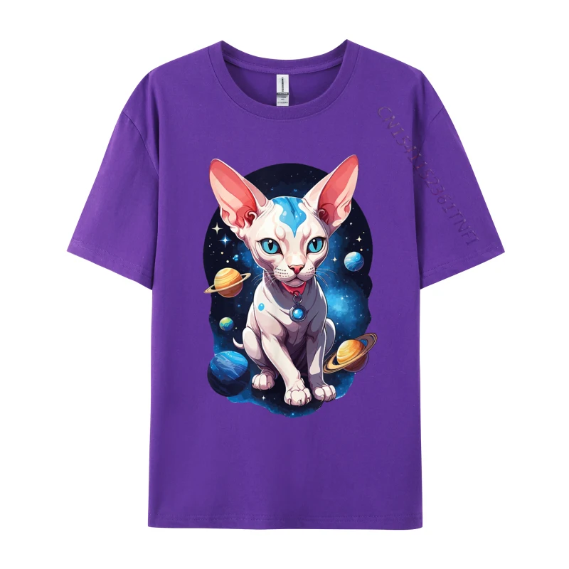 Cosmic Cat Sphynx Cat Space Galaxy Hairless Sphynx Cat Wholesale T-Shirt Fall Cotton Tops Tees for Men Tops Tees