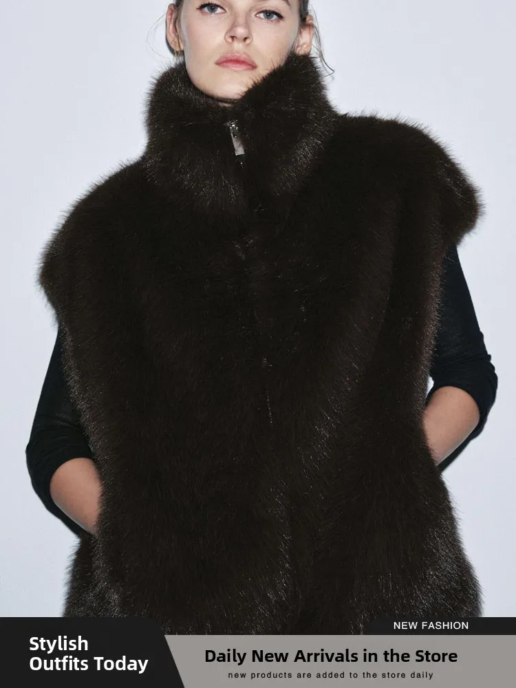 

Warm Faux Fur Vest Women's Faion Stand Collar Autumn New Arrival European Sle Stand Fit Ladies ort Outerwear