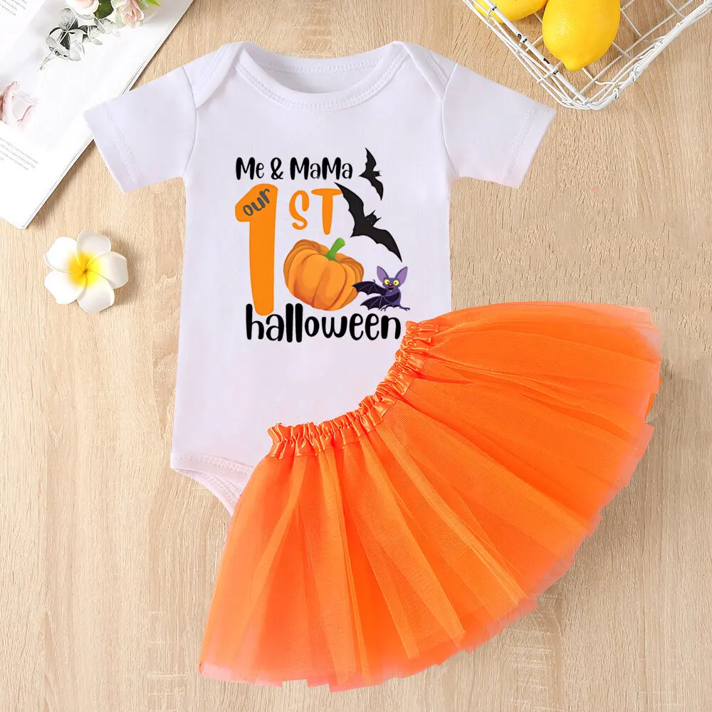 My First Hallowen Print Baby Bodysuit Dress Dresses Tutu Cake Smash Outfit Infant Baptism Clothes Halloween Party Girl Outfit