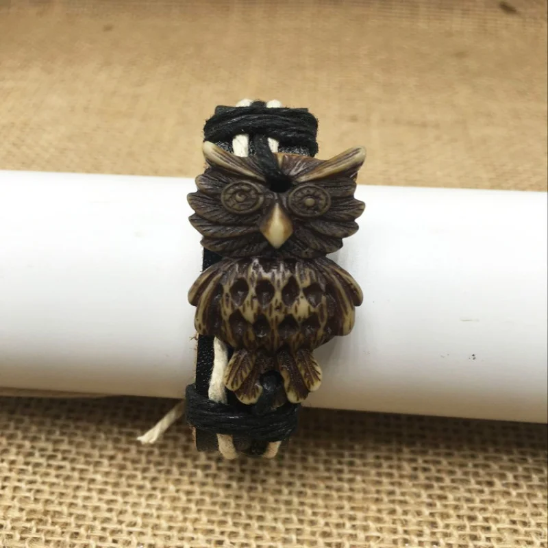 Cross-Border Retro Resin Cattle Leather Bracelet Price Discount Owl Popular Yiwu Goods Wholesale Souvenir