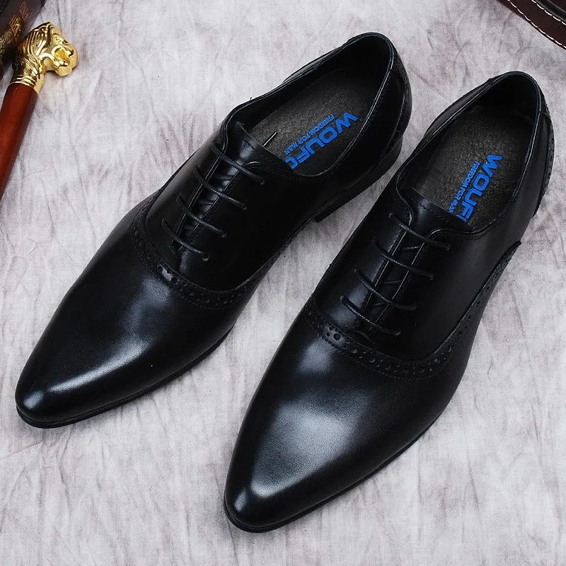 

Luxury Designer Mens Dress Shoes Genuine Leather Men's Pointy Oxford Wedding Shoes Black Burgundy Lace Up Shoes Formal For Men