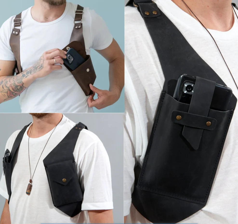 Retro Shoulder Strap Underarm Outdoor Anti-theft Tactical Gun Holster Unisex Adjustable Crossbody bag Pu Phone Bag Chest Bags 가방