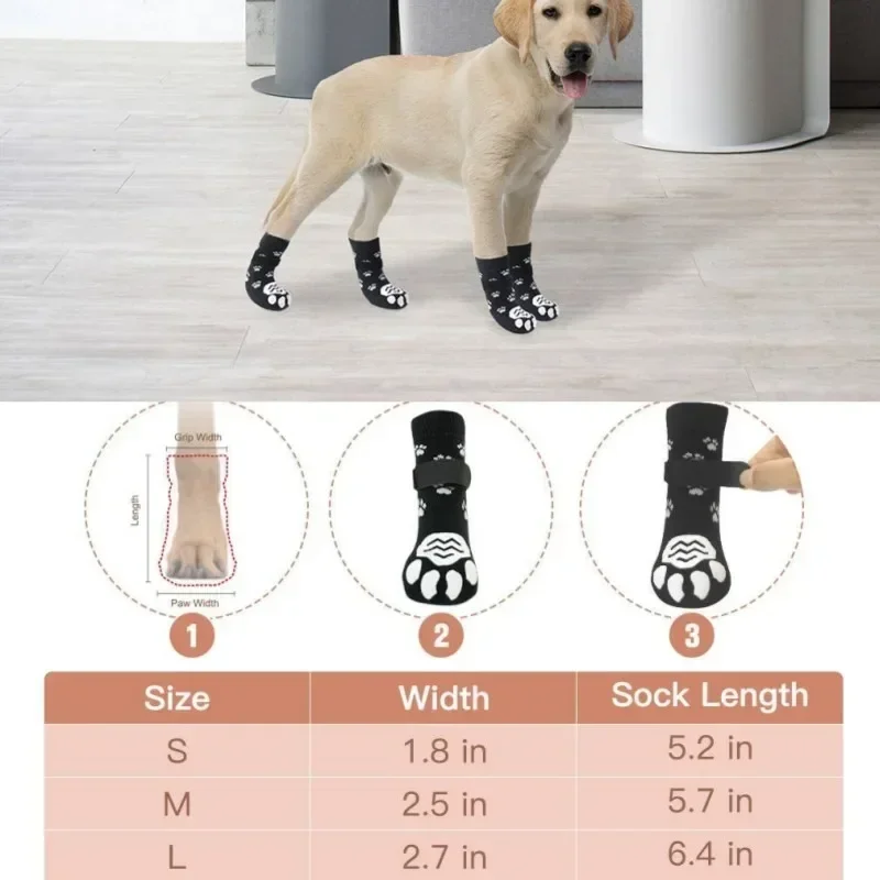 4pcs  Anti-Slip Dog Socks Adjustable Pet Non-Slip Paw Protection with Paw Pattern  Puppy Dog Indoor  Control Wear on Floor