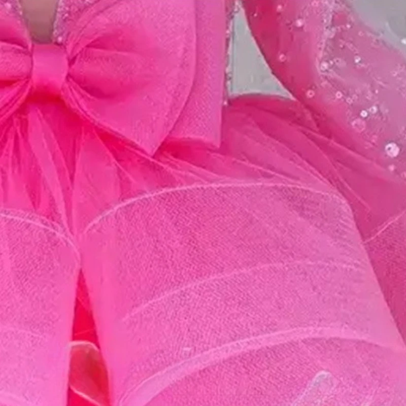 2025 Girls Pink Princess Dress Long Sleeve Puffy Gown Kids First Birthday Party Outfit 1 Years Old Formal Celebration Matching