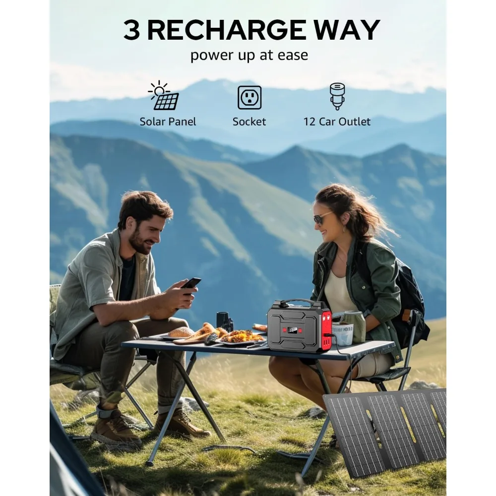 بنك طاقة شمسية محمول بقدرة 200 وات مع مخرج 100 وات، ومخرج تيار متردد 110 فولت، وسعة 39600 مللي أمبير في الساعة، ومنفذ USB 3.0 للشحن السريع