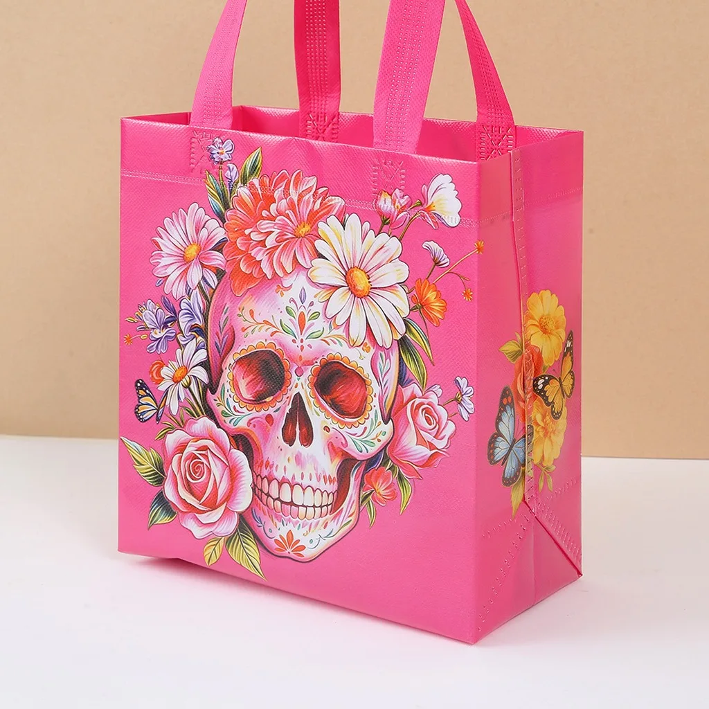 Festival Gift Bag Non-Woven Handheld Shopping Bag Skull Print Bag Halloween Themed For Holiday Candies Halloween Parties Day Of