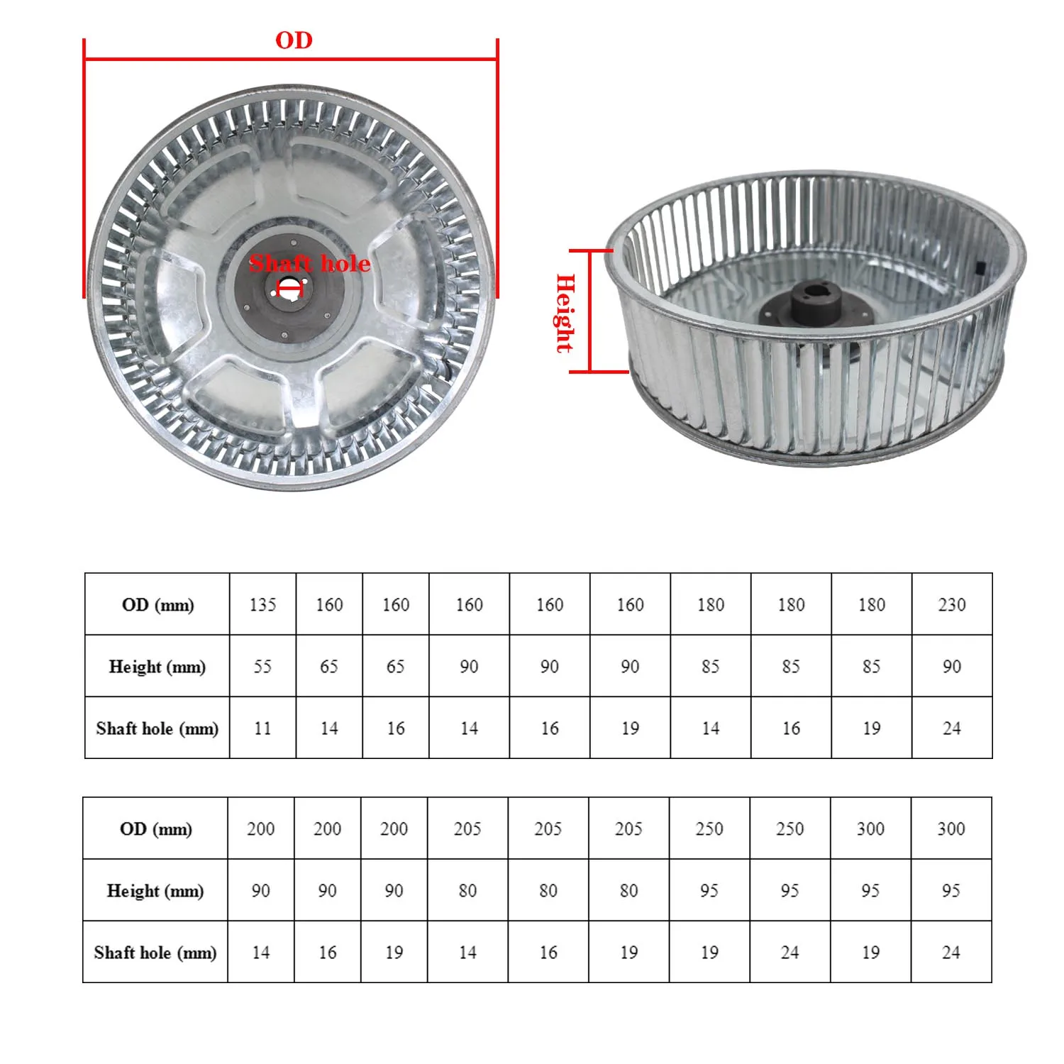 Imagem -02 - Antihorário Vento Roda Impulsor Ventilador Roda Ventilador Centrífugo Roda Ventilador Centrífugo Impulsor Aço Inoxidável 203*97*14 14 mm 19 mm cw