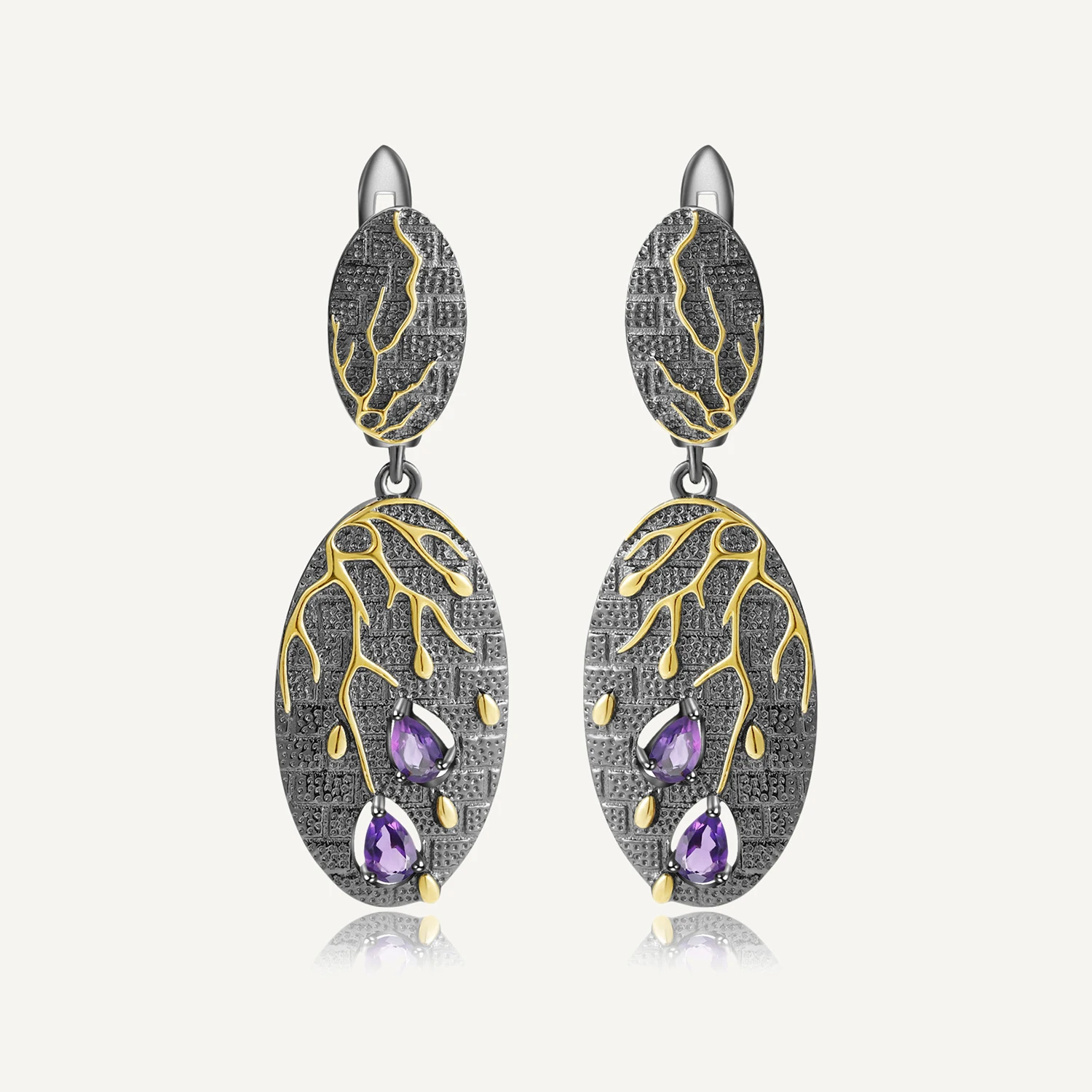 

GEM'S BALLET 0.60Ct Natural Amethyst Oval Petal Earrings 925 Sterling Silver Original Floral Drop Earrings for Women Jewelry