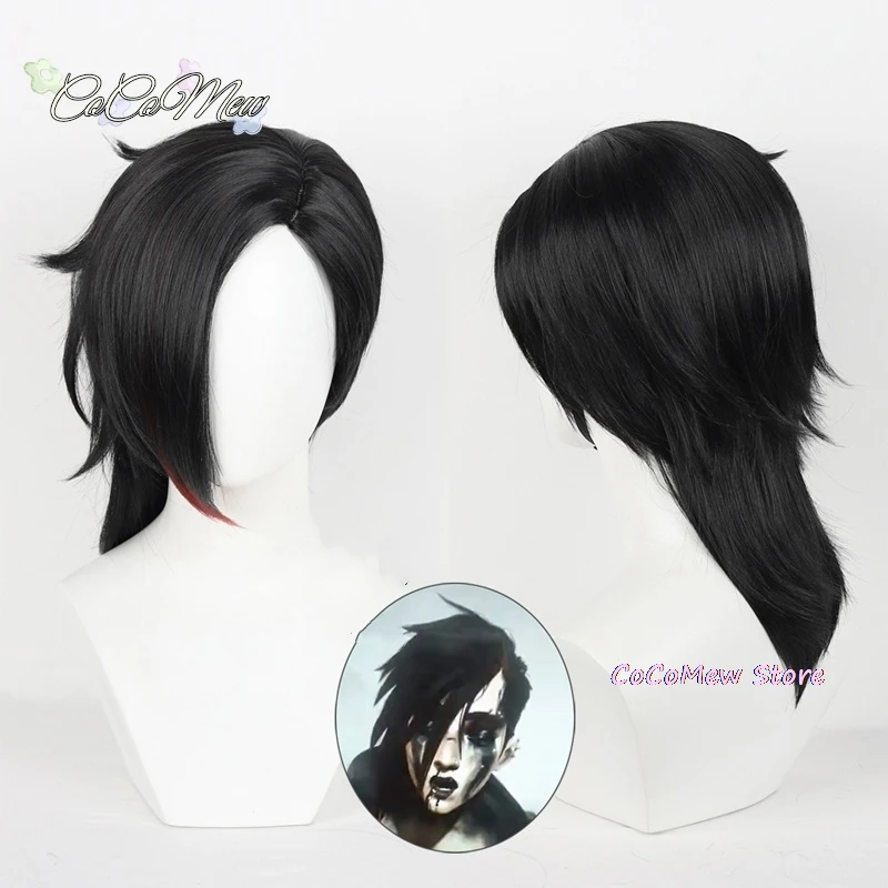 Anime Vi Caitlyn Cosplay Arcane Wig Season 2 Vi 30cm Black and Red Hair Women Men Halloween LOL Role Play Wig + Wig Cap cosplay