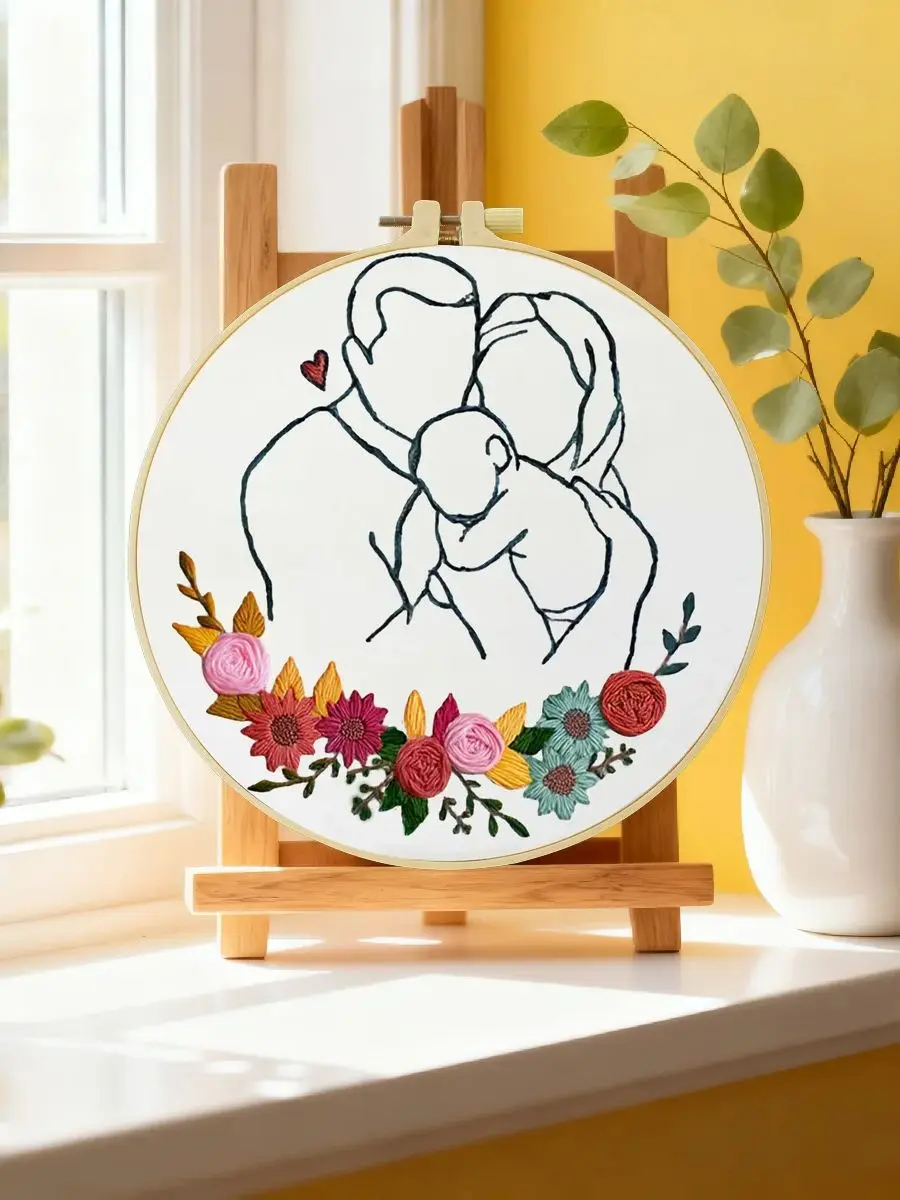 1 Stück 20X20CM/15X15CM 7,87/6,3 Zoll Familien-Stickerei-Starter-Kit DIY-Kit DIY-Stickerei-Set Handarbeiten Nadelkunst Nähkunst – Detail 6