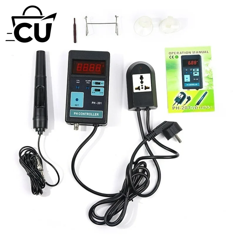 PH-201 Digital LCD Aquarium CO2 Controller 0.00~14.00pH Range Meter + Switched Socket 100-240V