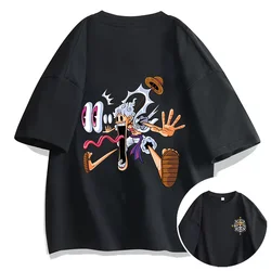 Camiseta Anime Estampada para Homens e Mulheres, Monkey D Luffy Gear 5, Esportes de Lazer, Camiseta de Rua