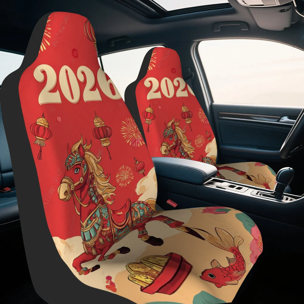 

2pcs, Trendy Chinese New Year 2026 Style Front Seat Covers, Soft And All Season Use, Suitable For Most Sedan And SUV Front Seats