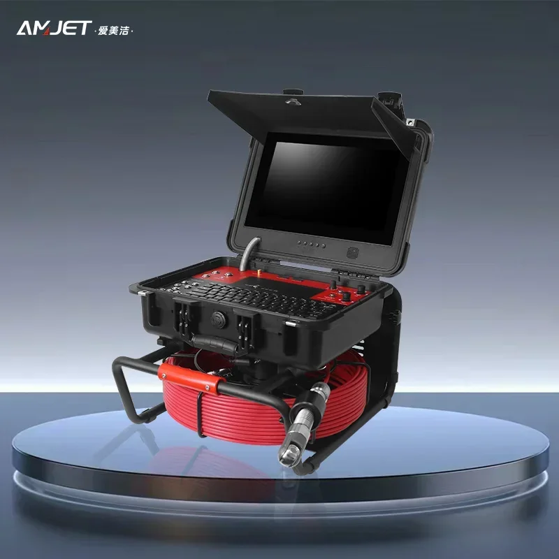 2025 AMJET New Model HD 13 Inch Screen 33mm Pan Tilt Video Draincamera Sewer Camera Pipe Inspection Camera with 512hz Locator