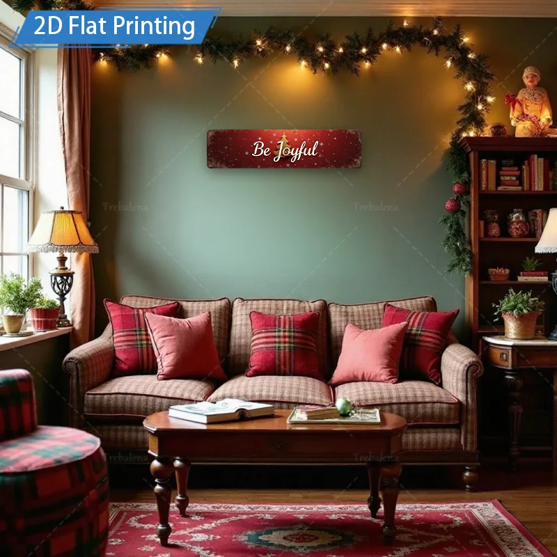 [2D FLAT] 1pc Metal Sign, 4×16inch Christmas Be Joyful Metal Sign Wall Art Decor