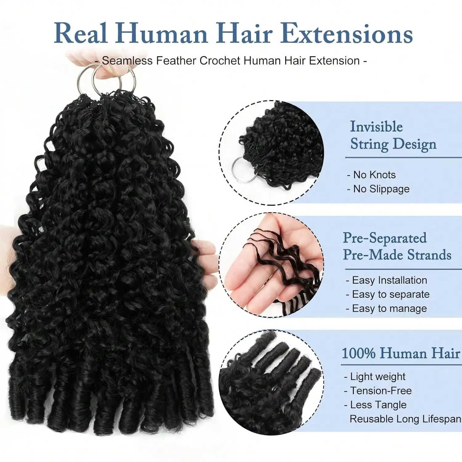 Burmese Curly Crochet Human Hair Pre Looped Feather For Black Women Pre Separated Pre Looped Knotless Burmese Curly Hair 10-30 inches For Braiding view 3