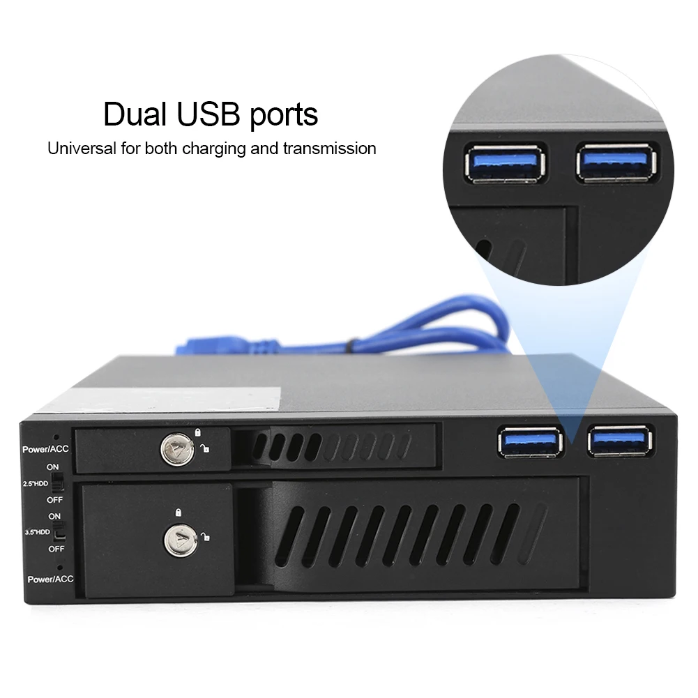 2.5/3.5 Hard Drive Enclosure Hard Disk Mobile Rack Case Dual‑Disk Optical Drive Extraction Box 2.5/3.5 Bracket USB MR‑6203