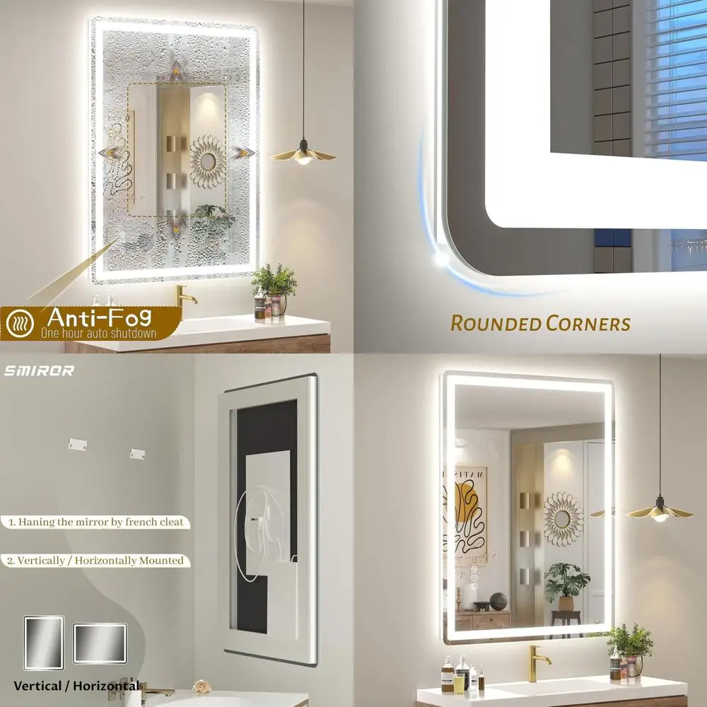 

Зеркало для ванной с LED-подсветкой, круглое, 28x36 дюймов, с 3 цветовыми температурами, регулируемой яркостью, защитой от запотевания, из закаленного стекла