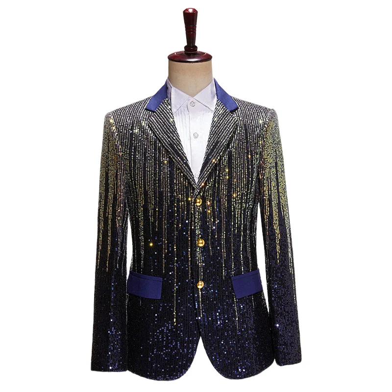 Men Sequin Outfit Blazer Jacket Stage Costume Shooting Star Fasion Clothes Banquet Chorus Dress Singer Dancer Party Prom