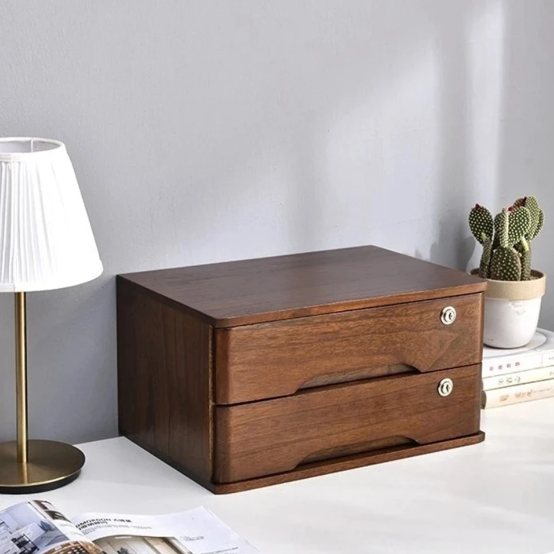Multi-Purpose Office Organization BoxModern Locking Storage Cabinet, Solid Wood Desktop Organizer, Stackable Drawer Unit,